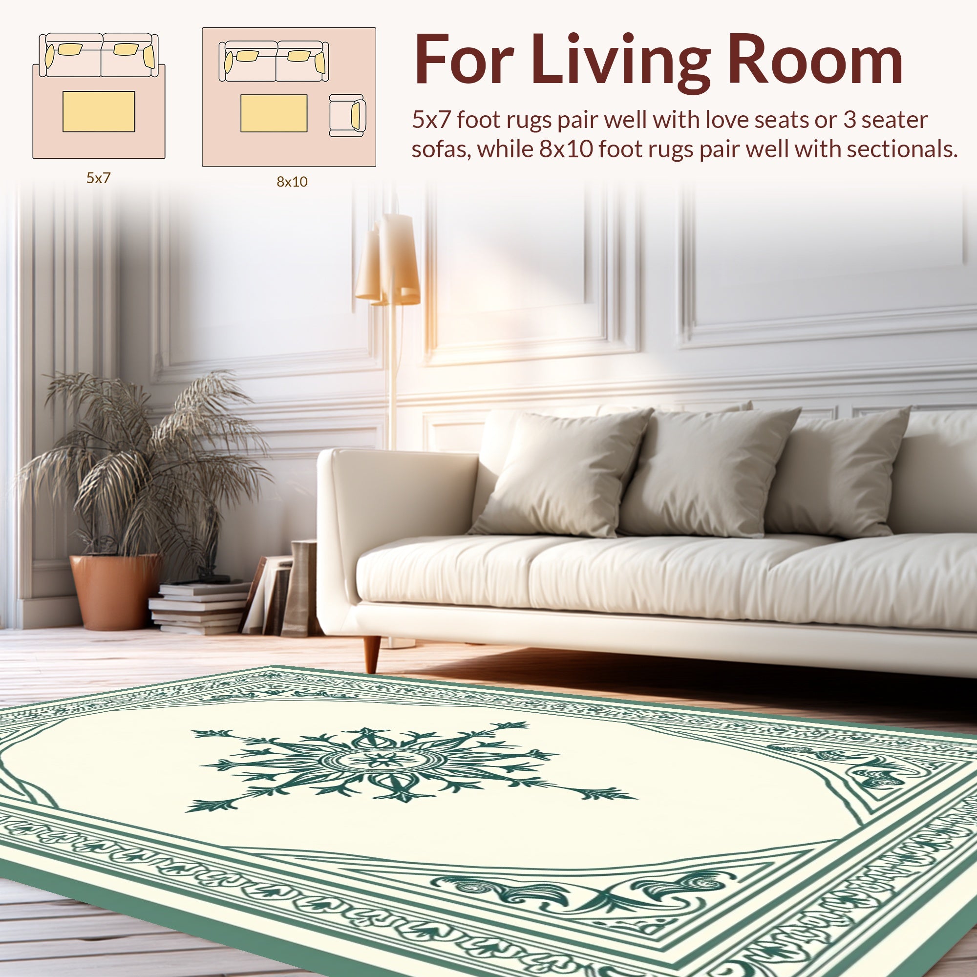 Ornate Floral Medallion Teal Border Rug