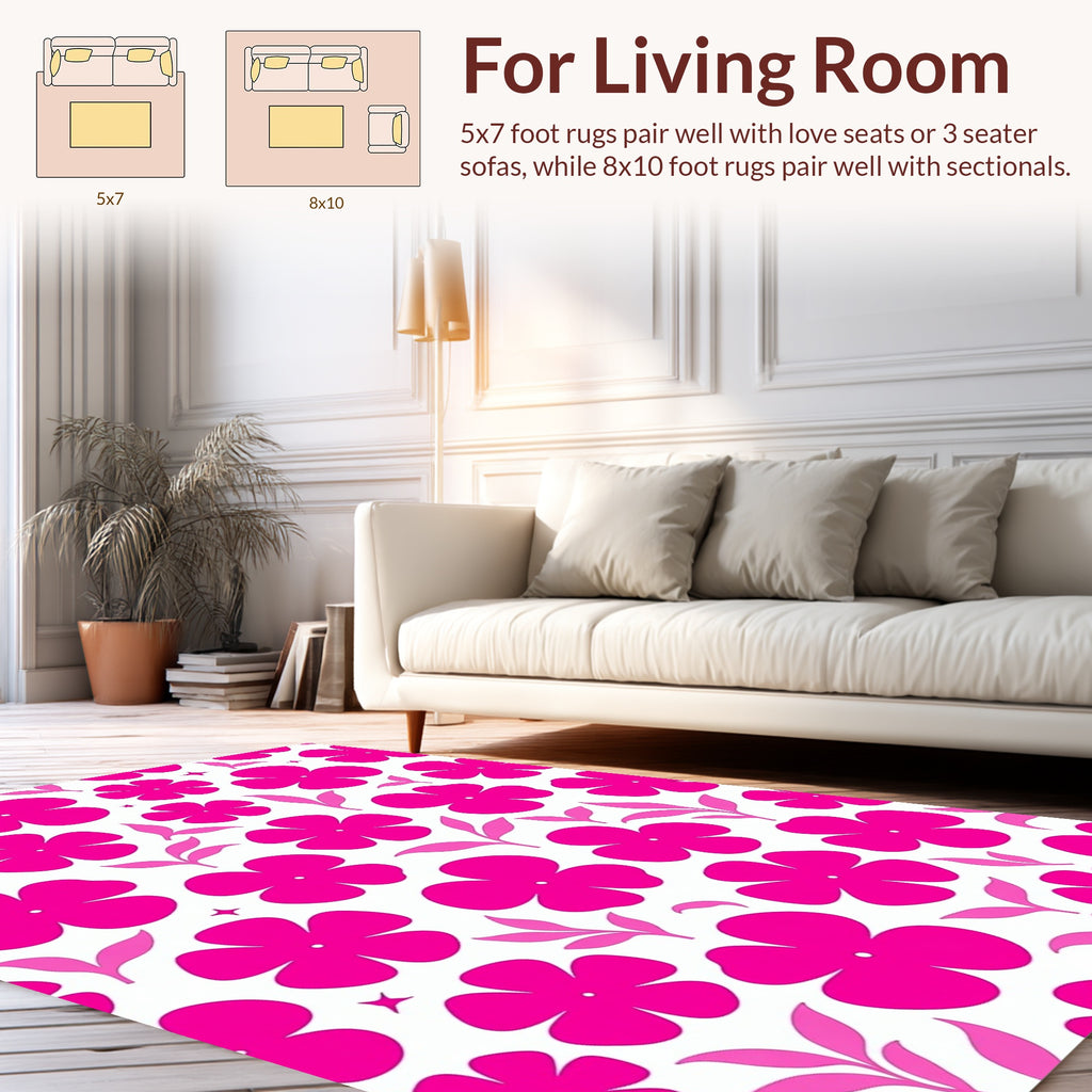 Bold Fuchsia Floral Leaf Pattern Rug