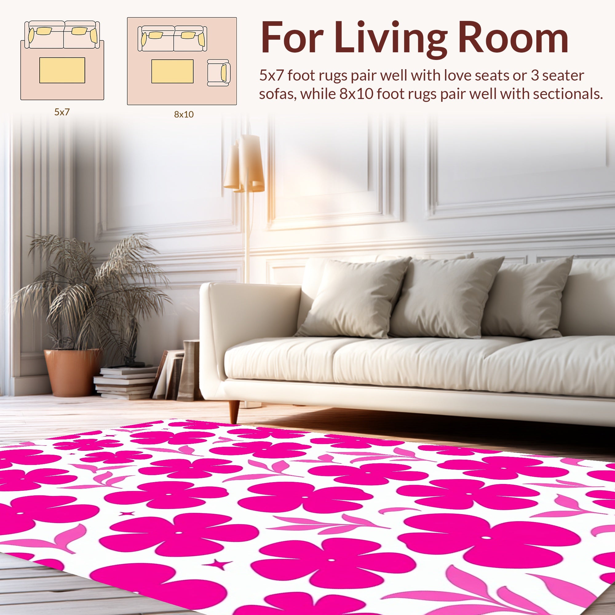 Bold Fuchsia Floral Leaf Pattern Rug