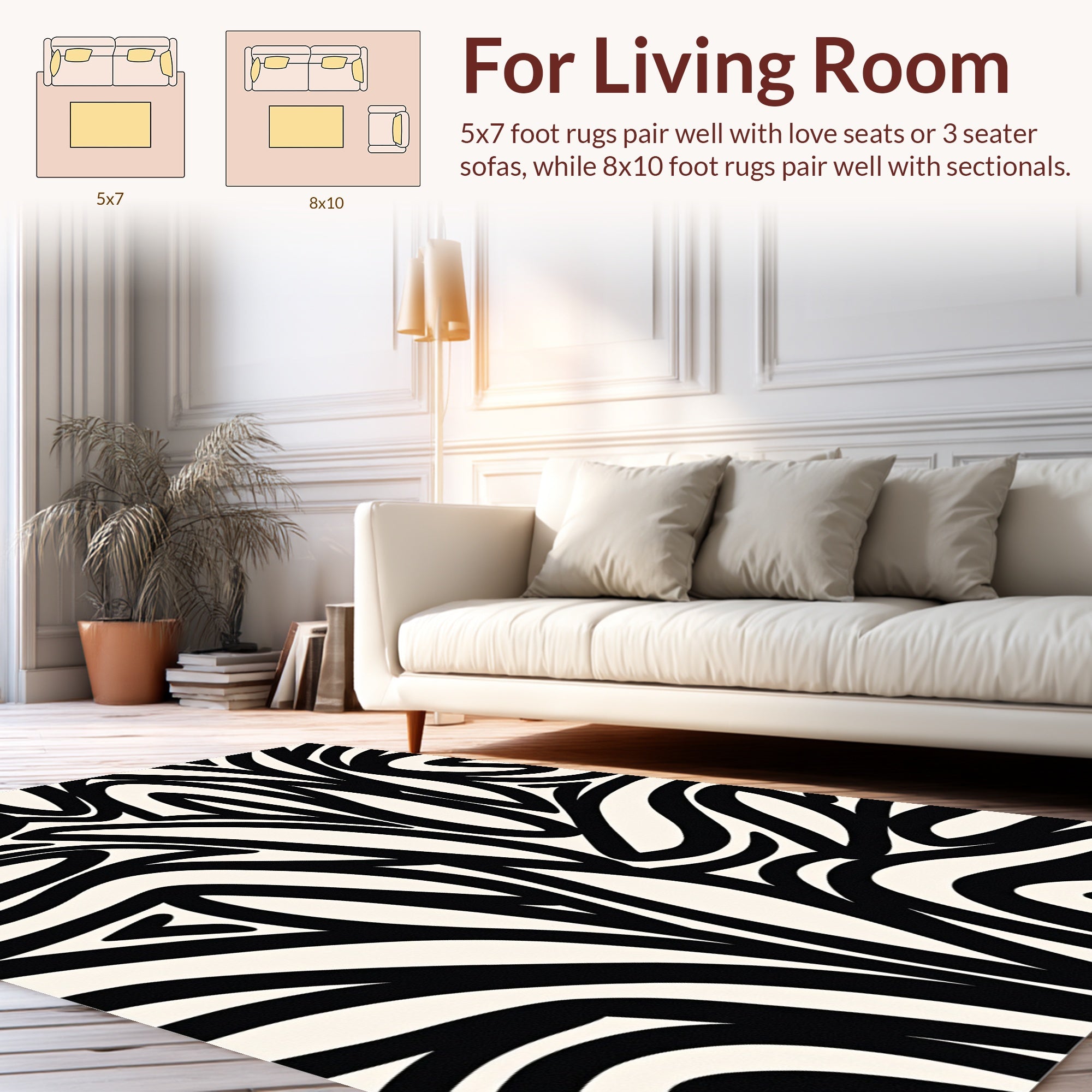 Bold Black White Abstract Stripe Rug
