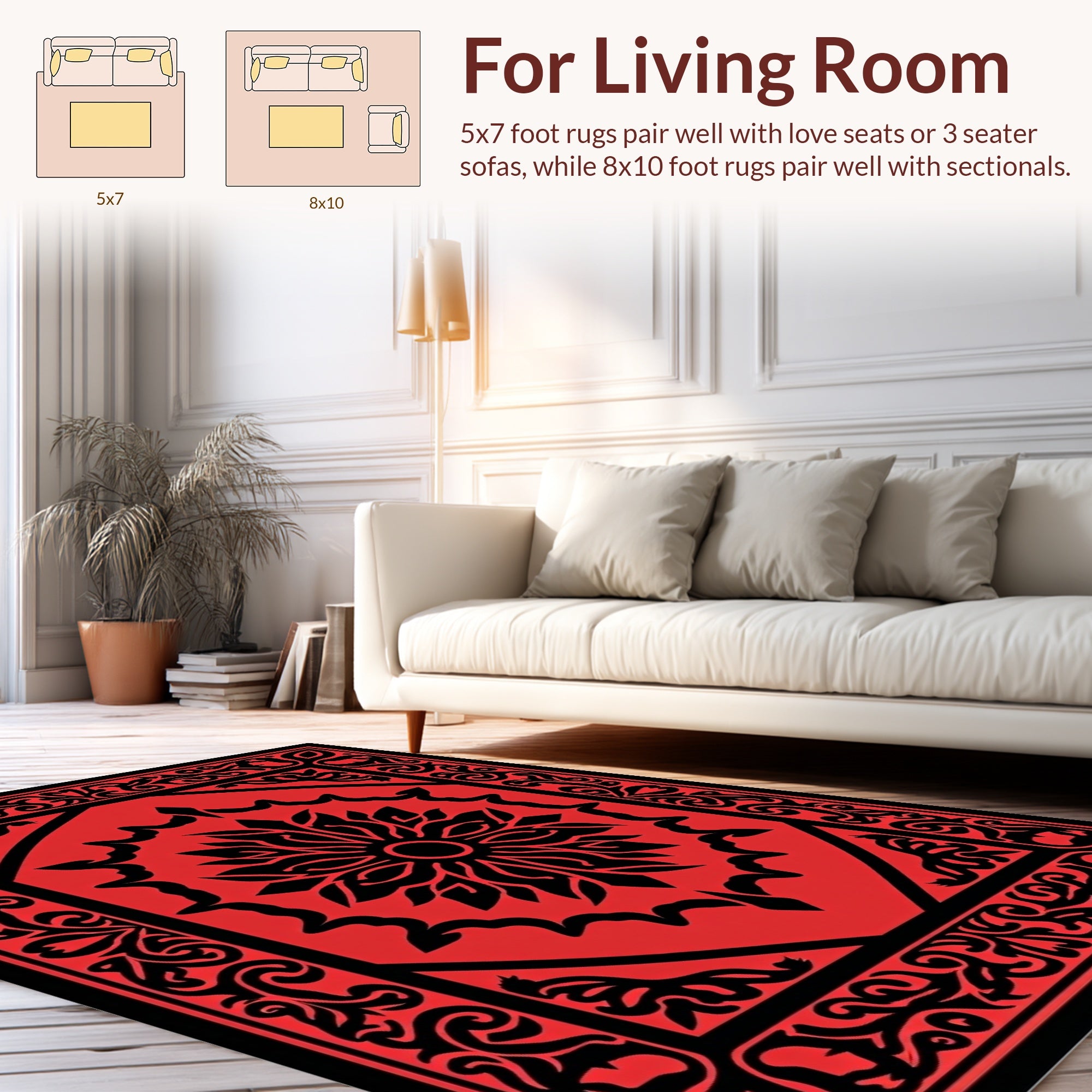 Red Black Floral Symmetry Rug