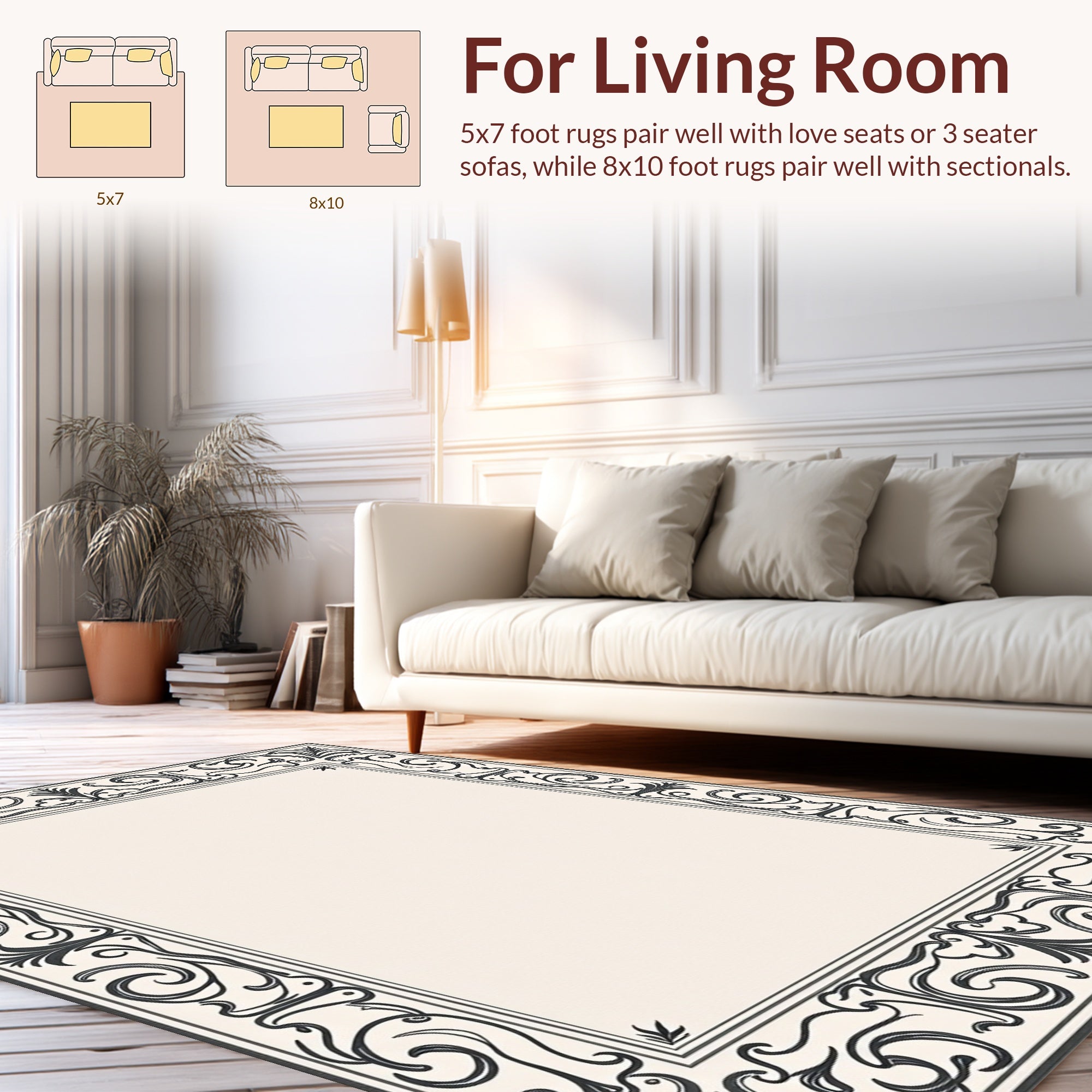 Ornate Scrollwork Black Border Design Rug