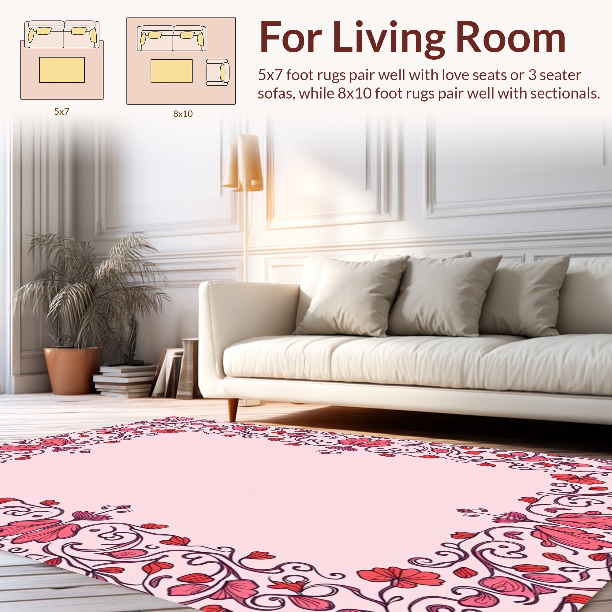 Elegant Pink Floral Vine Pattern Rug