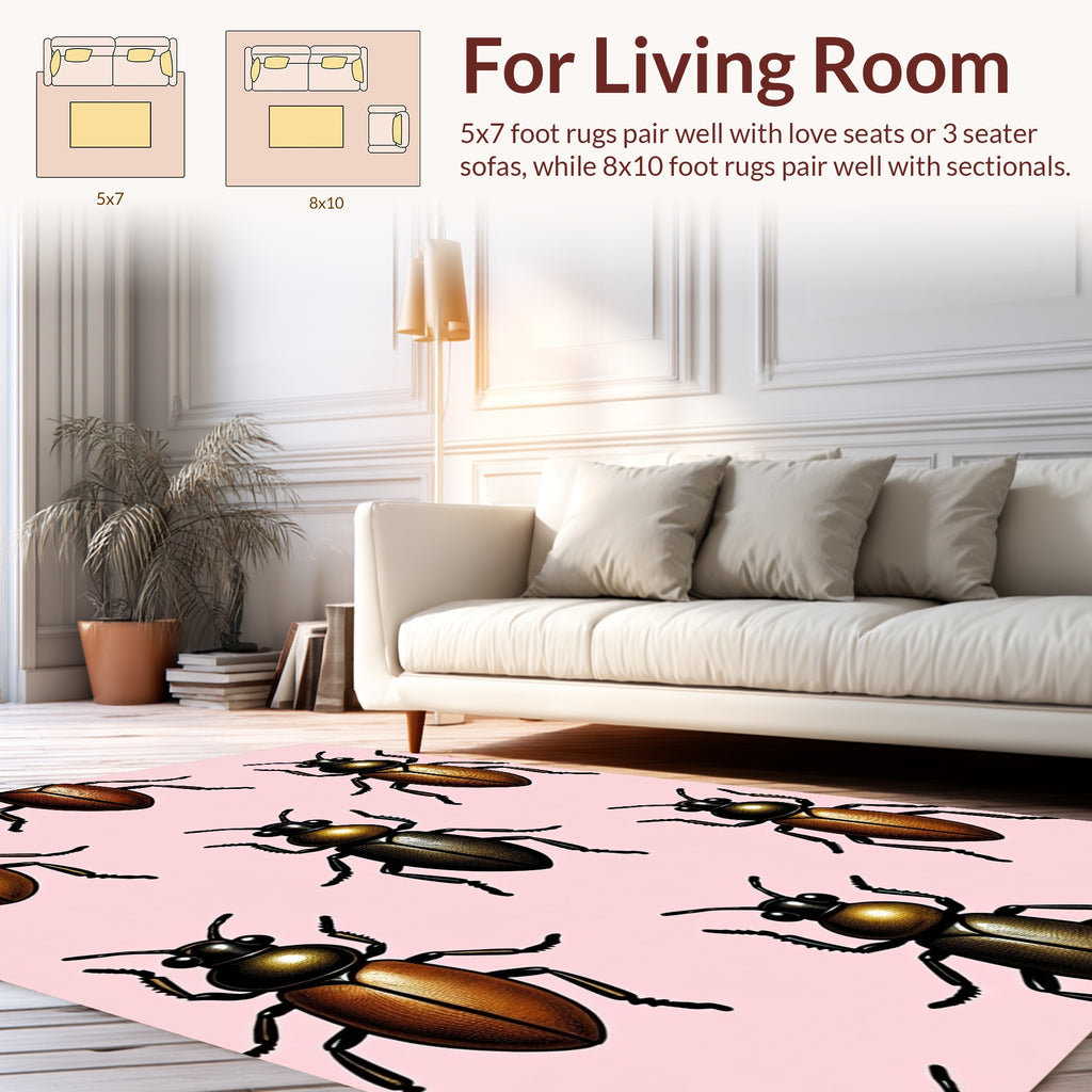 Bronze Beetle Pattern On Pink Background Rug