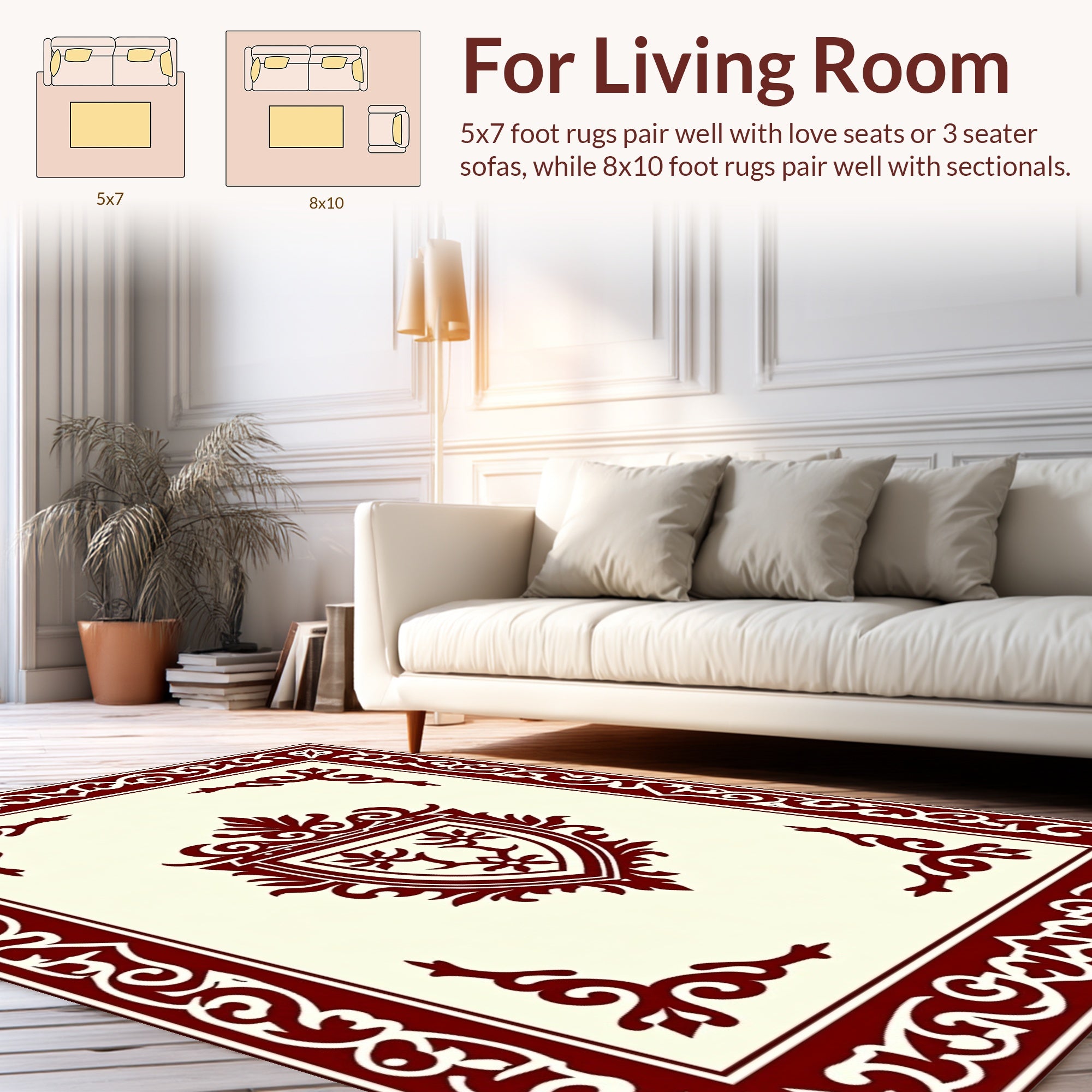 Ornate Crest With Decorative Border Design Rug