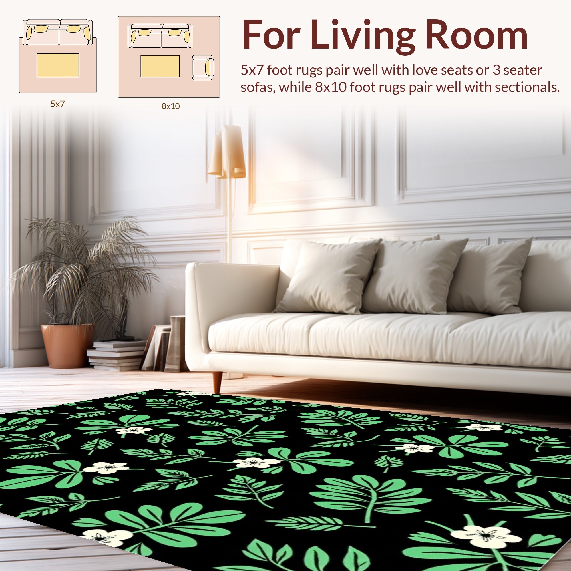 Green Leaf Flower Pattern Rug