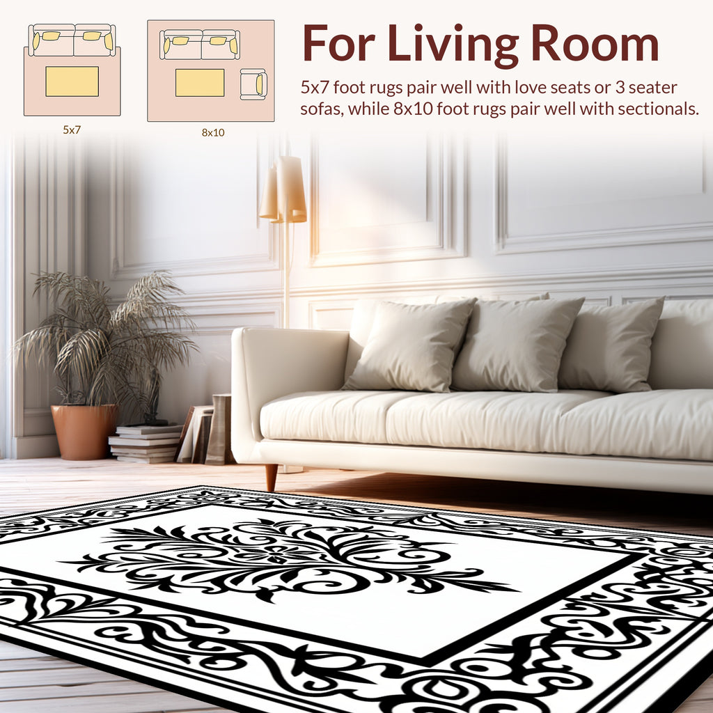 Classic Black Floral Medallion Frame Rug