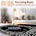 Black White Ornate Floral Rug
