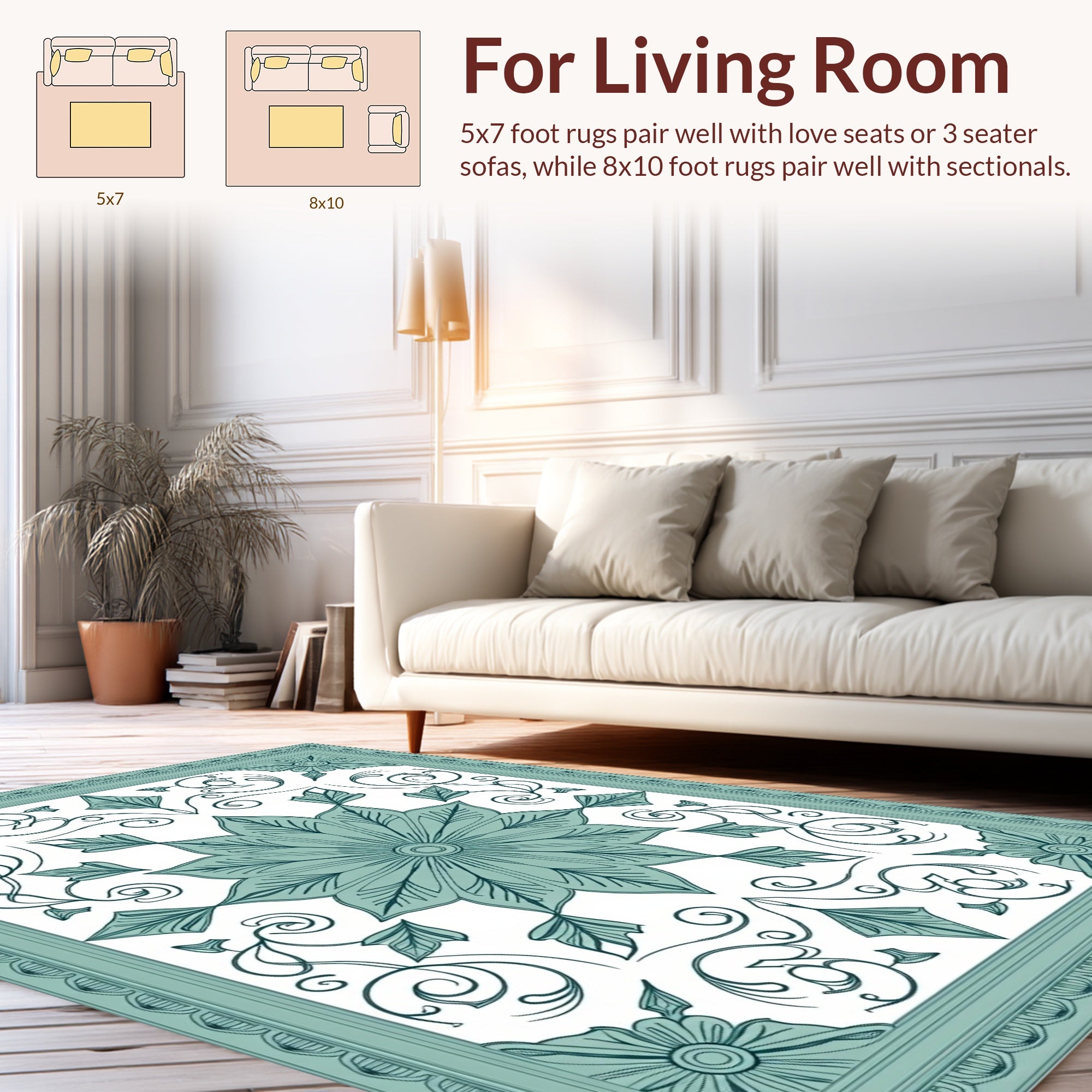 Artistic Teal Floral Swirl Pattern Rug