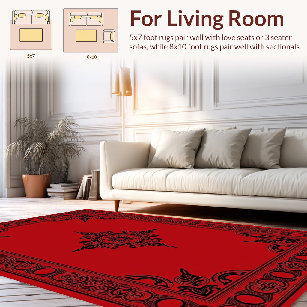 Crimson Noir Ornate Mandala Rug