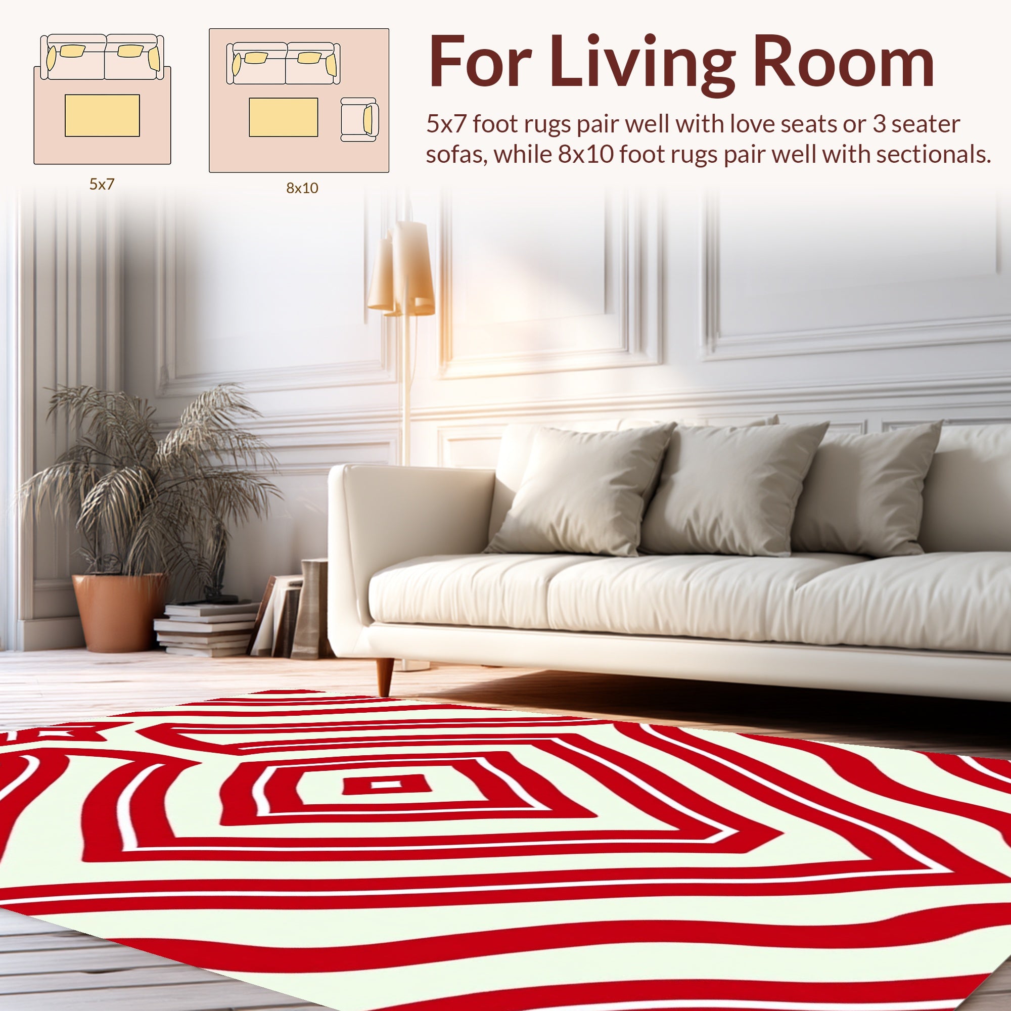 Red White Diamond Wave Pattern Rug