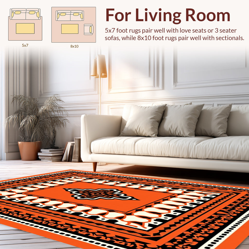 Bold Geometric Orange Statement Rug