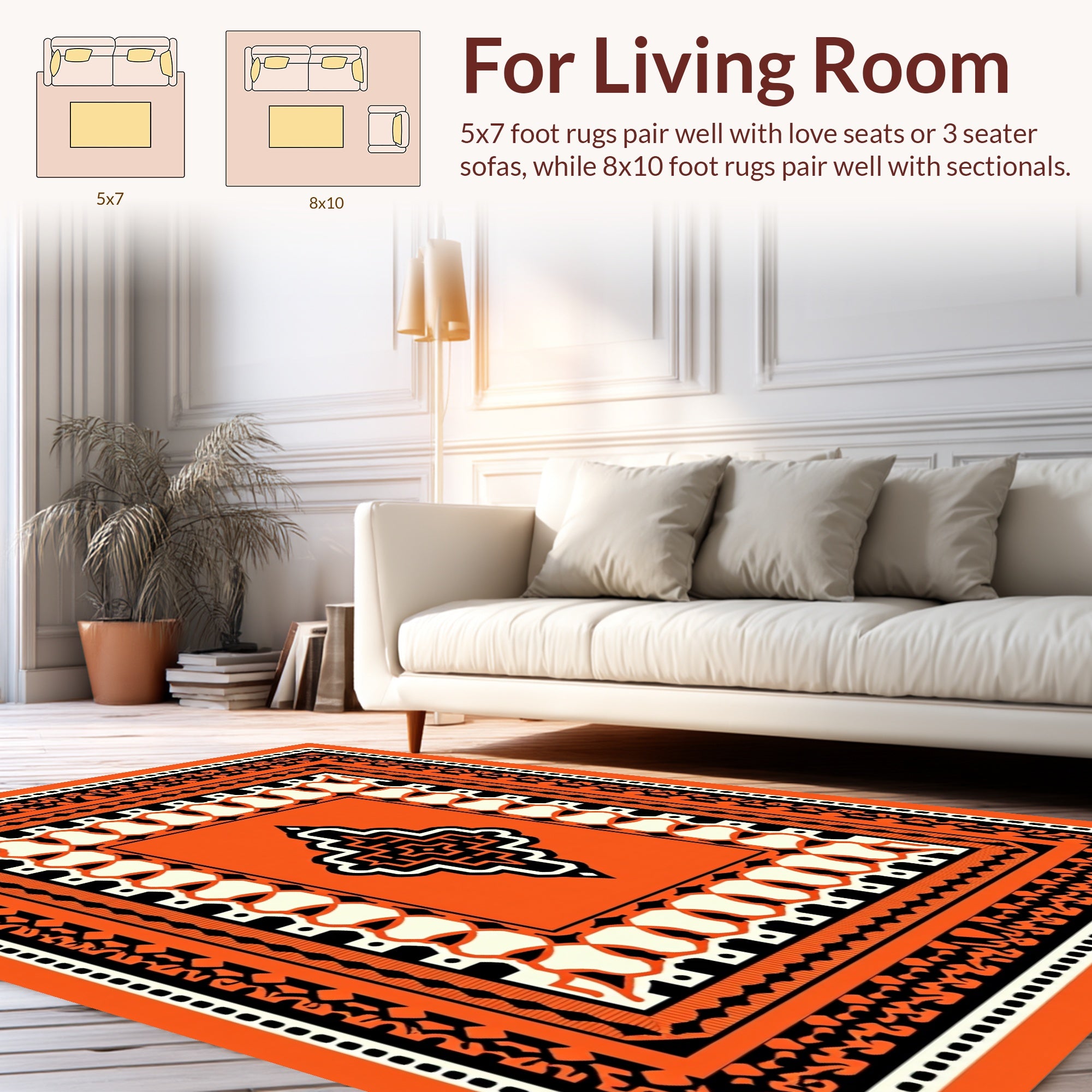 Bold Geometric Orange Statement Rug