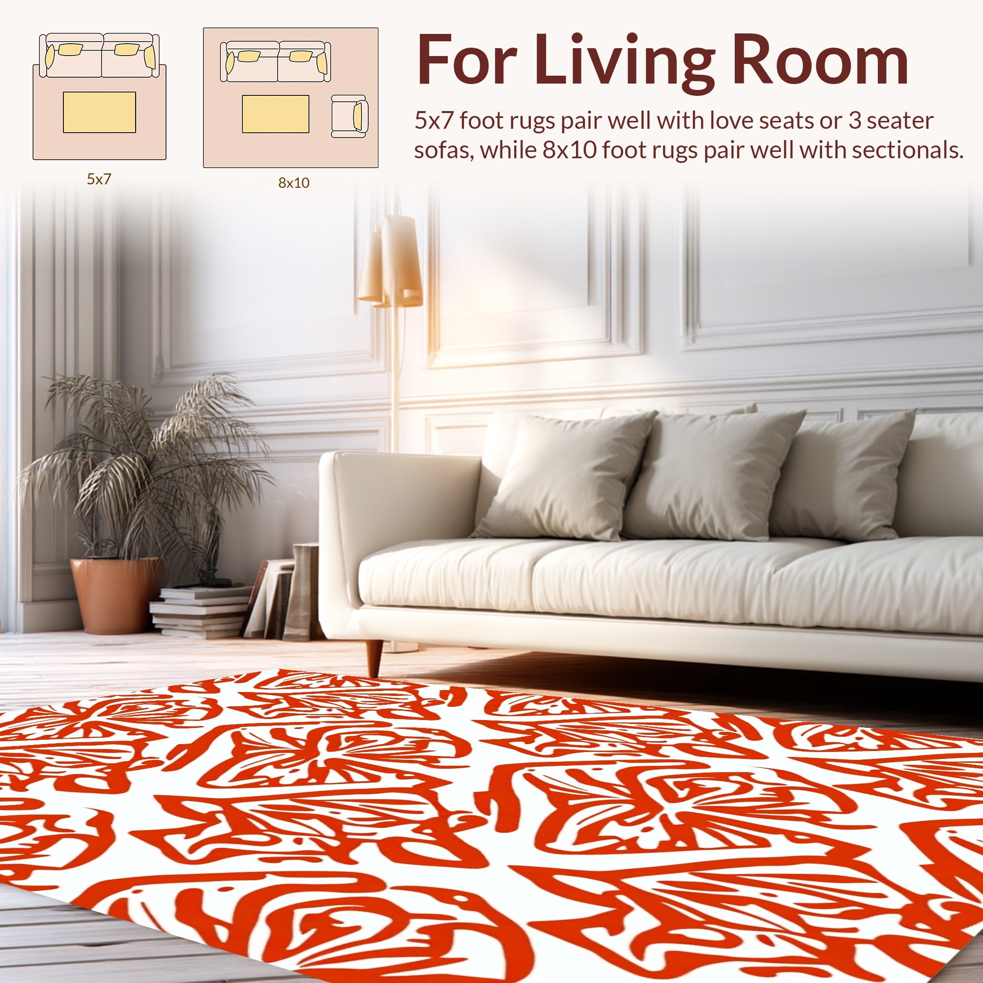 Bold Red Floral Abstract Pattern Rug
