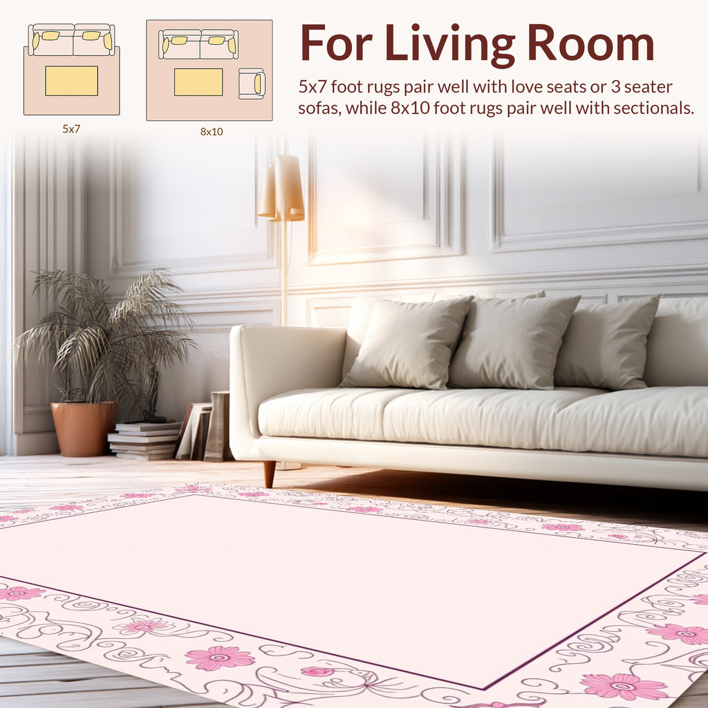 Pink Floral Swirl Border Pattern Rug