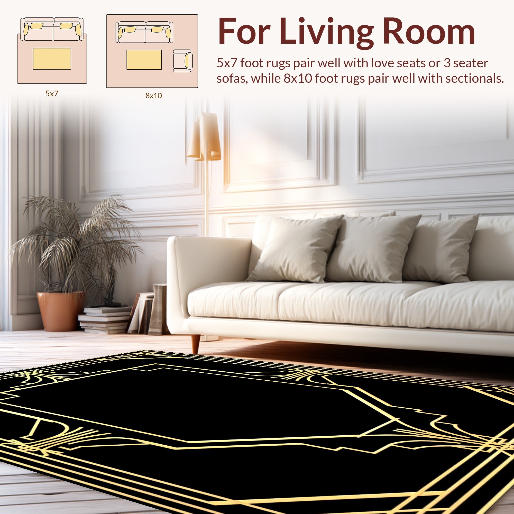 Geometric Gold Art Deco Frame Rug