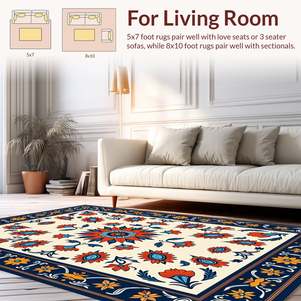 Bold Floral Pattern with Vine Borders Rug