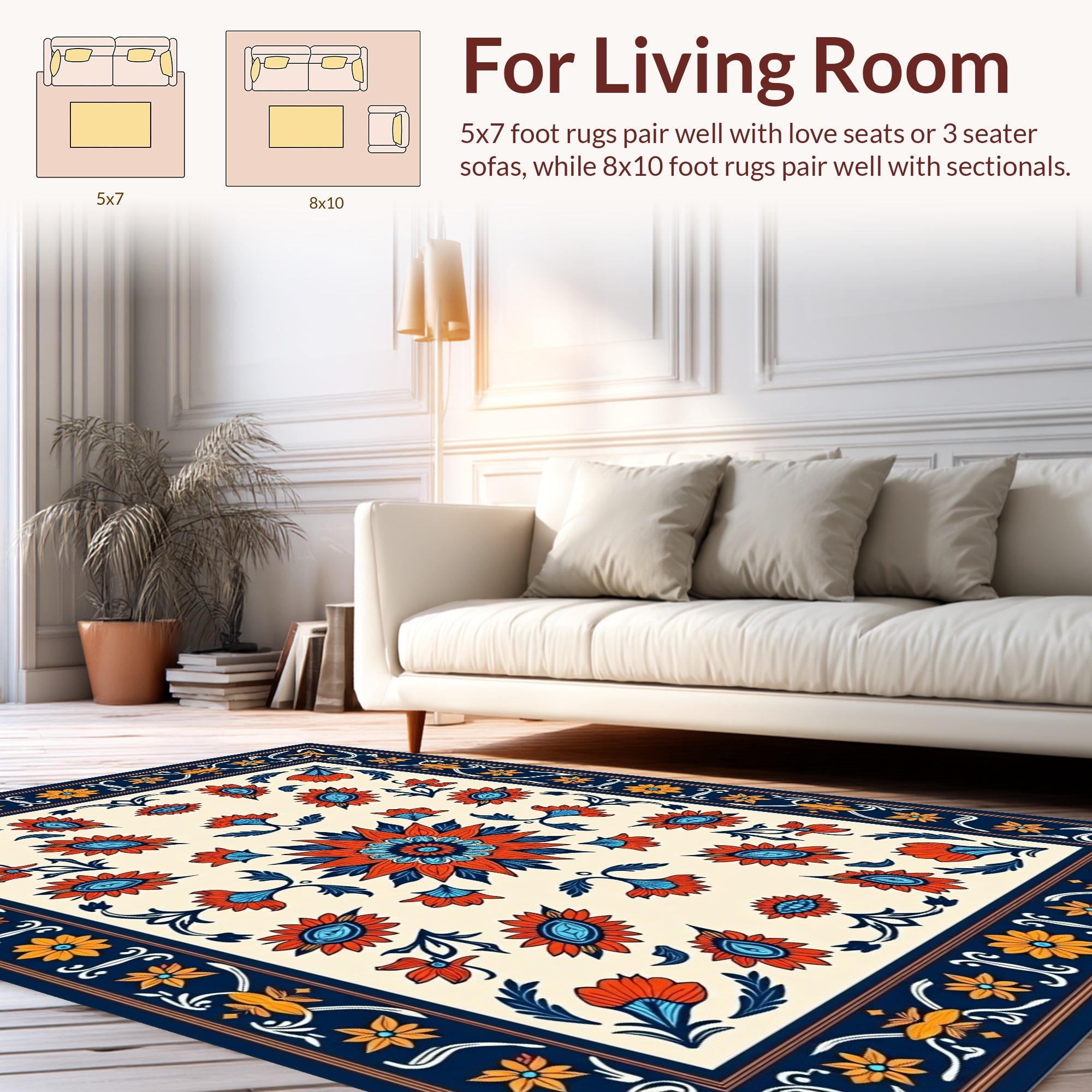 Bold Floral Pattern with Vine Borders Rug