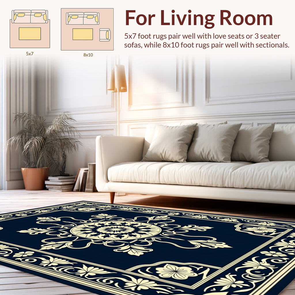 Classic Floral Medallion Dark Navy Rug