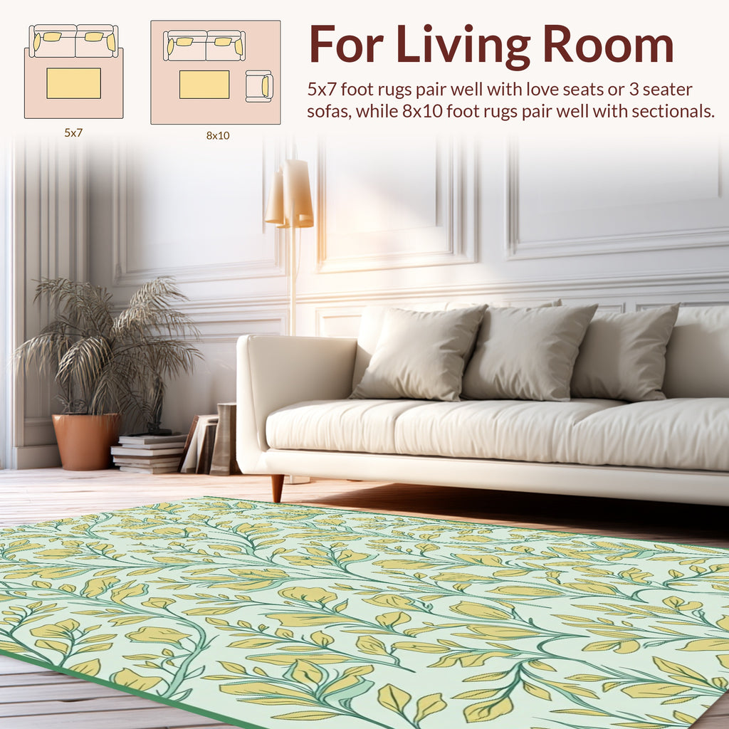 Drawn Floral Pattern With Leaf Motifs Rug