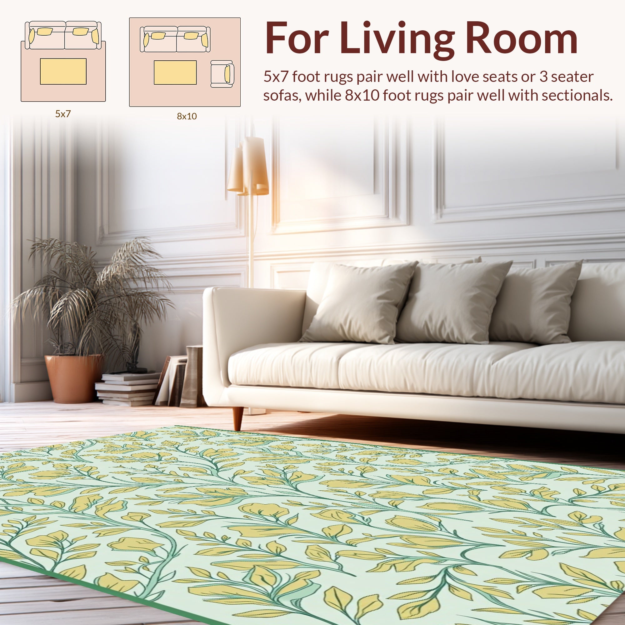 Drawn Floral Pattern With Leaf Motifs Rug