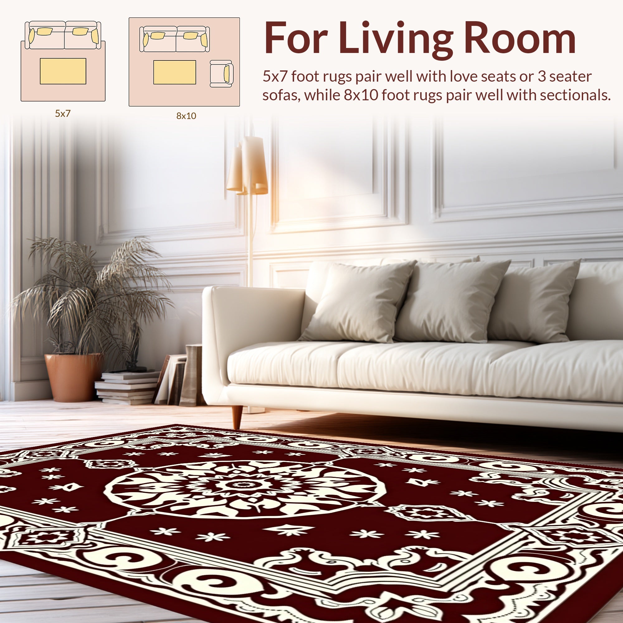 Maroon and Cream Intricate Floral Rug