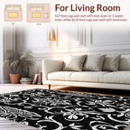 Classic Floral Paisley White On Black Rug