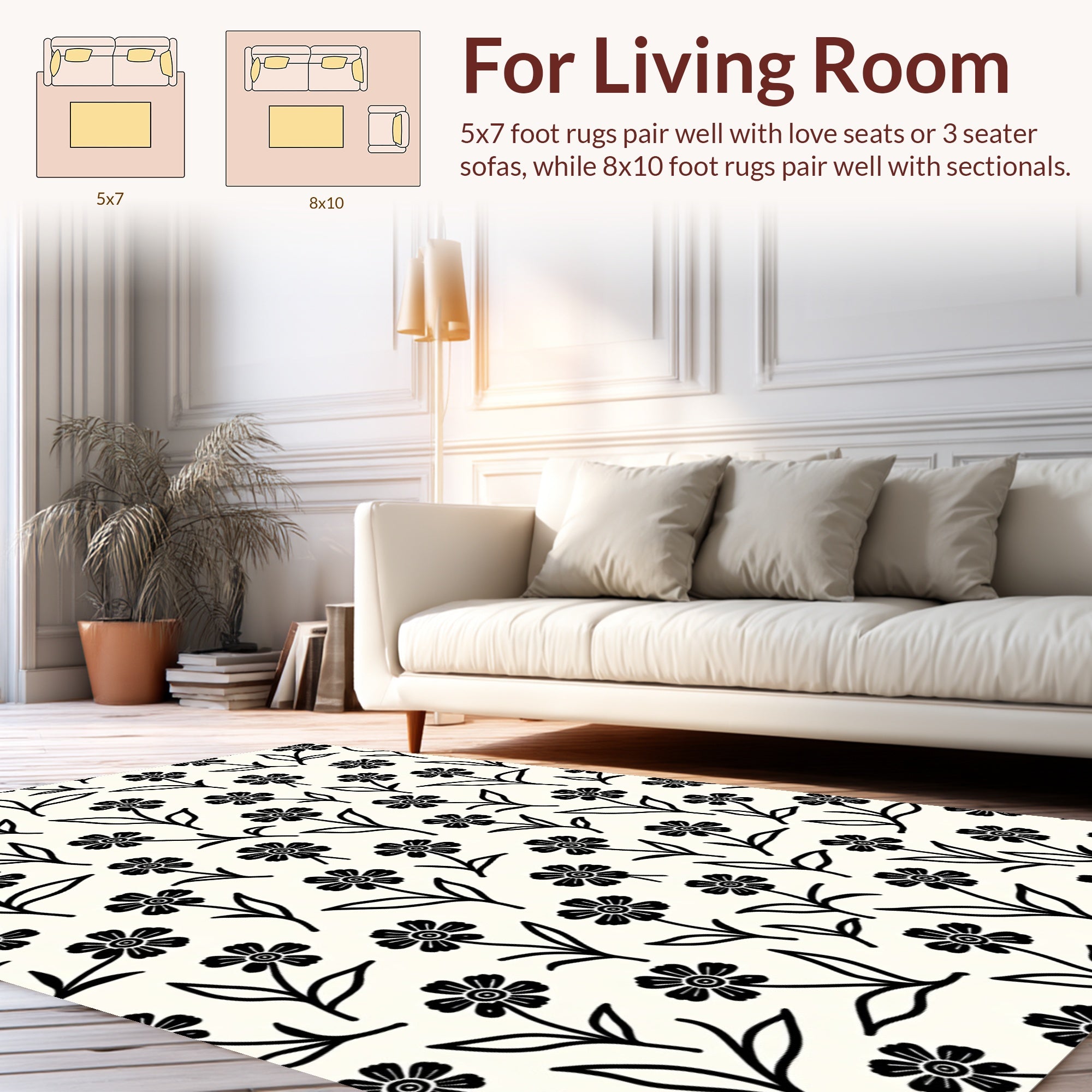 Simple Floral Botanical Line Art Rug