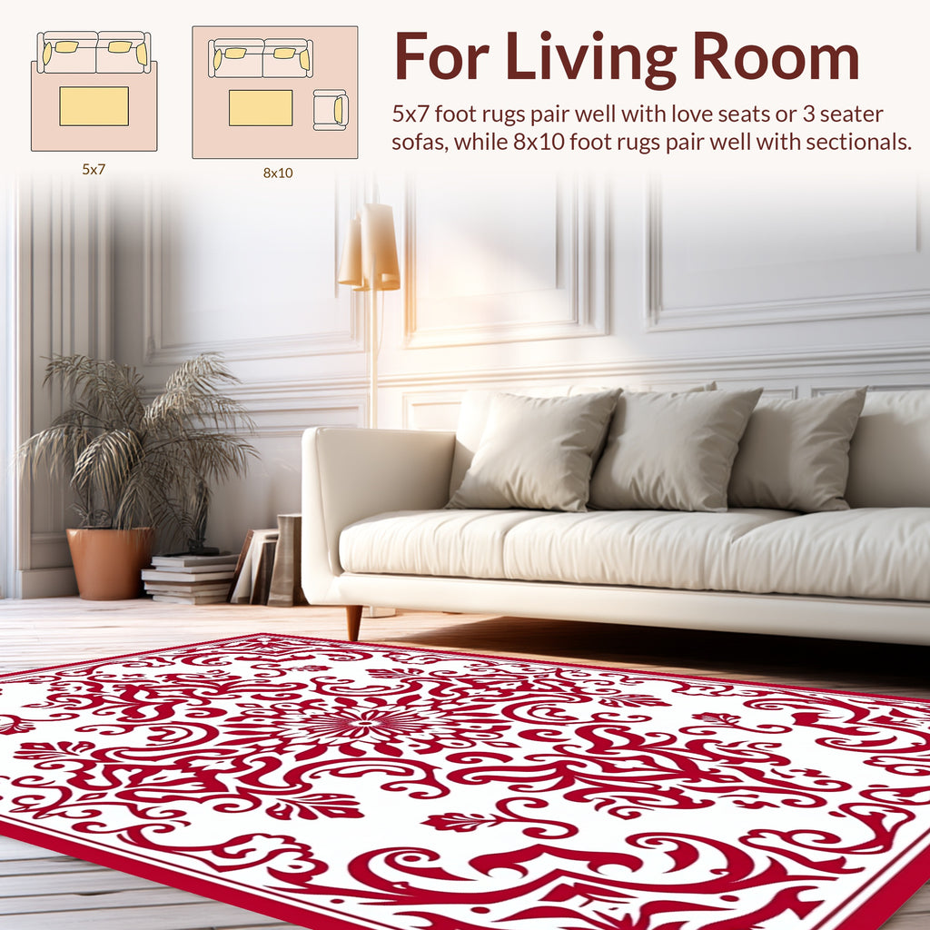 Classic Red Floral Damask Pattern Rug