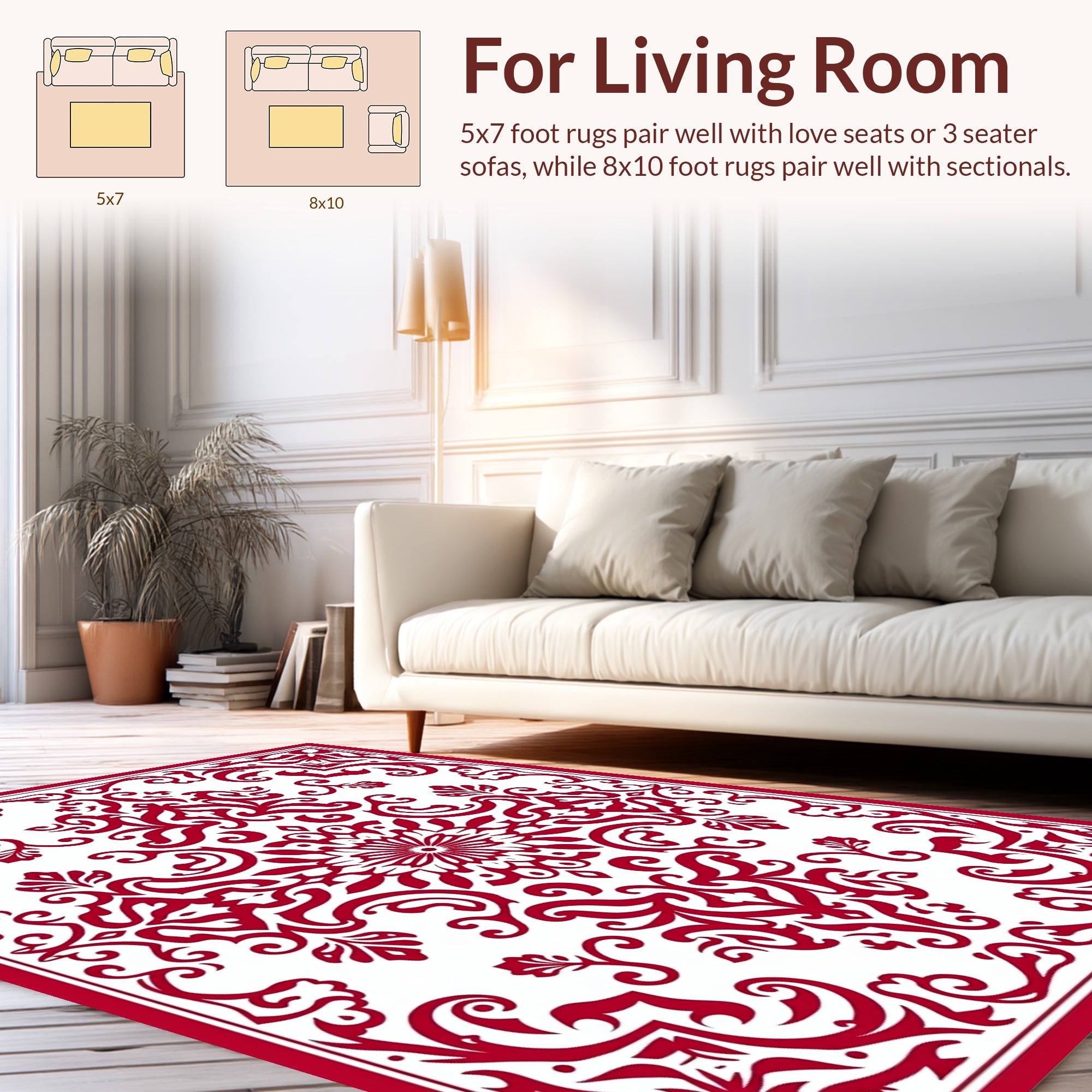 Classic Red Floral Damask Pattern Rug
