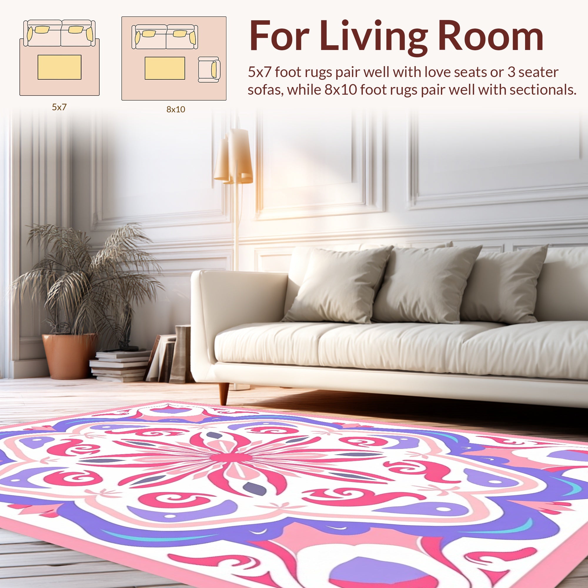 Whimsical Pink and Purple Floral Pattern Rug