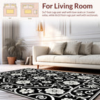 Classic Black White Floral Medallion Rug
