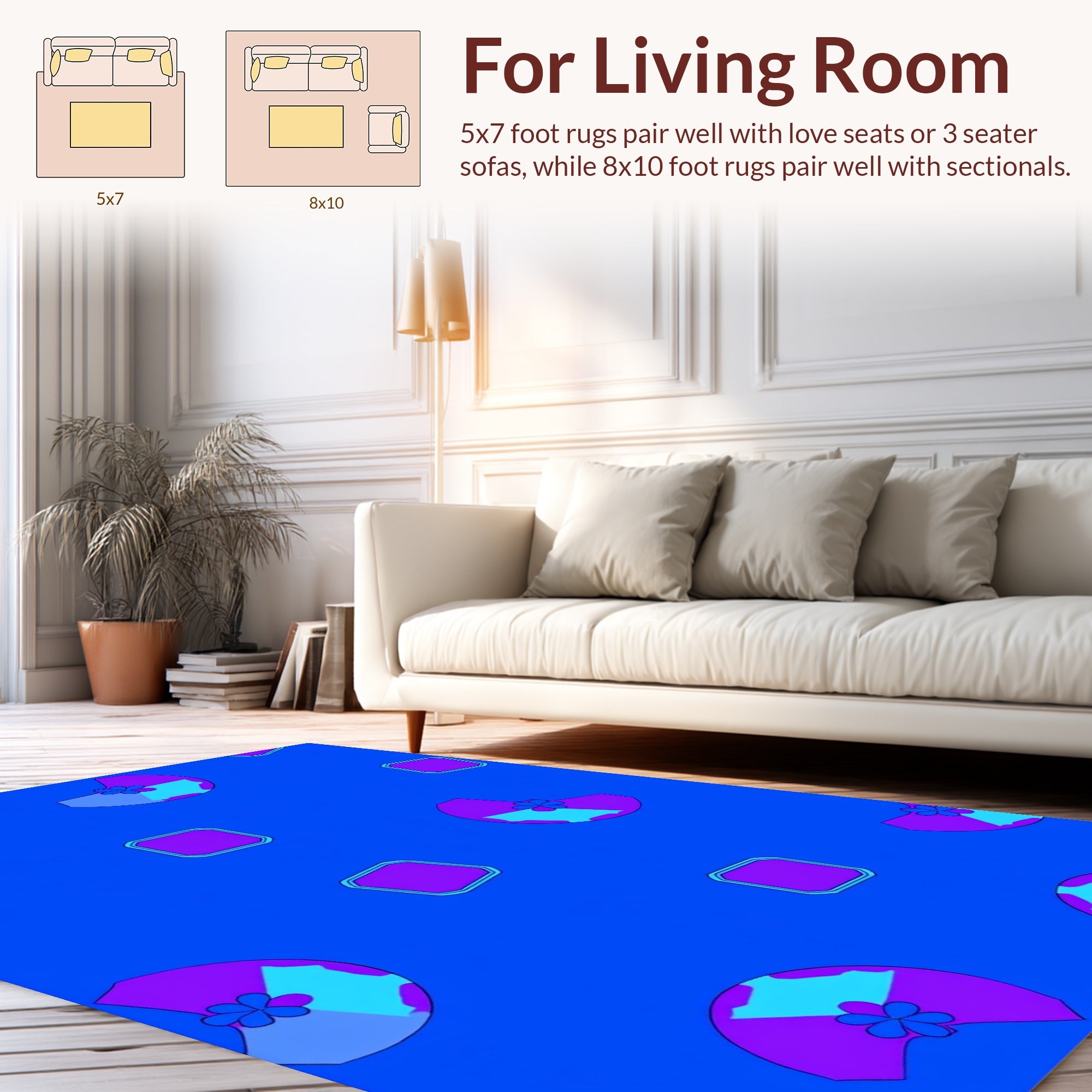 Purple Blue Floral Square Pattern Rug