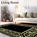 Pale Yellow Art Deco Geometric Border Rug