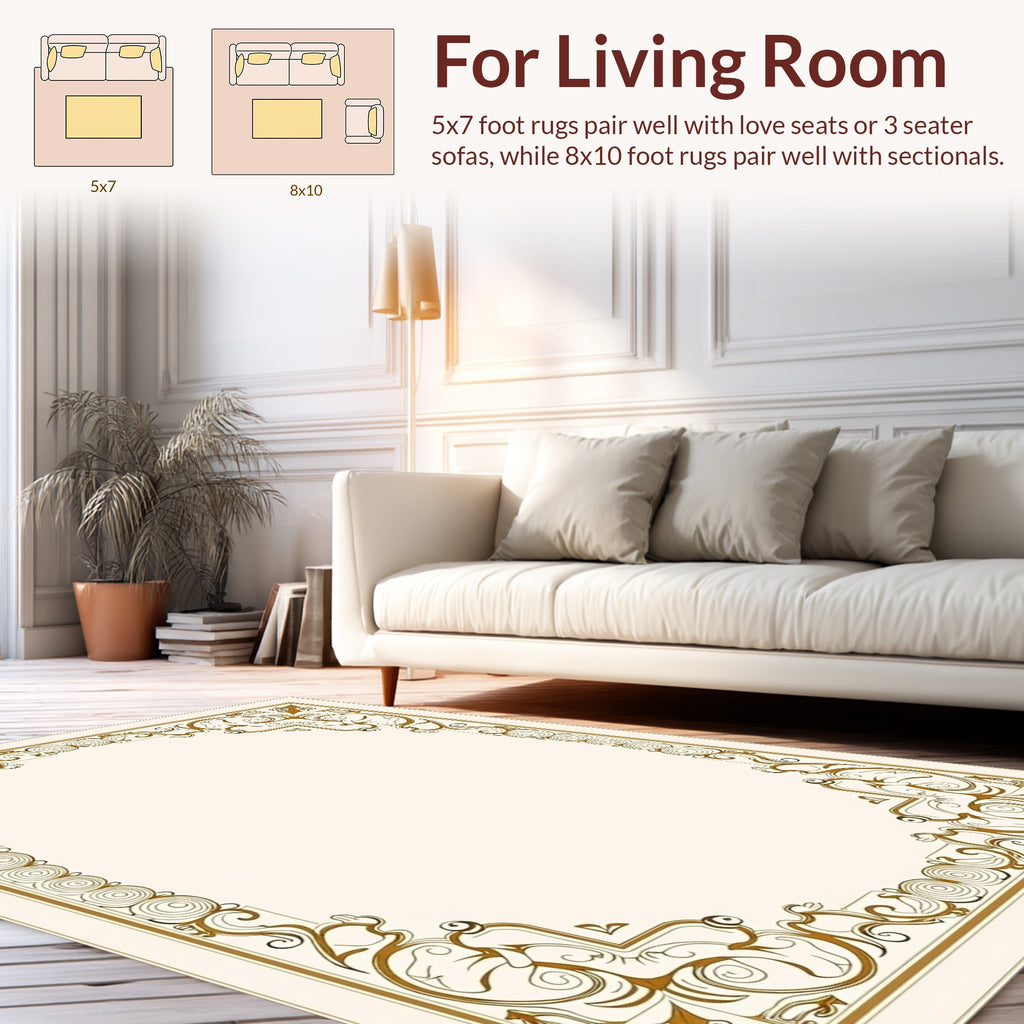 Ornate Floral Scroll Patterned Vintage Rug