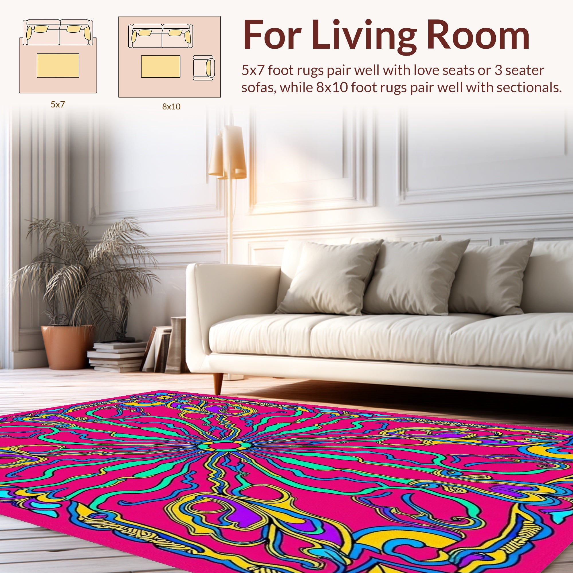 Vibrant Psychedelic Swirl Floral Pattern Rug