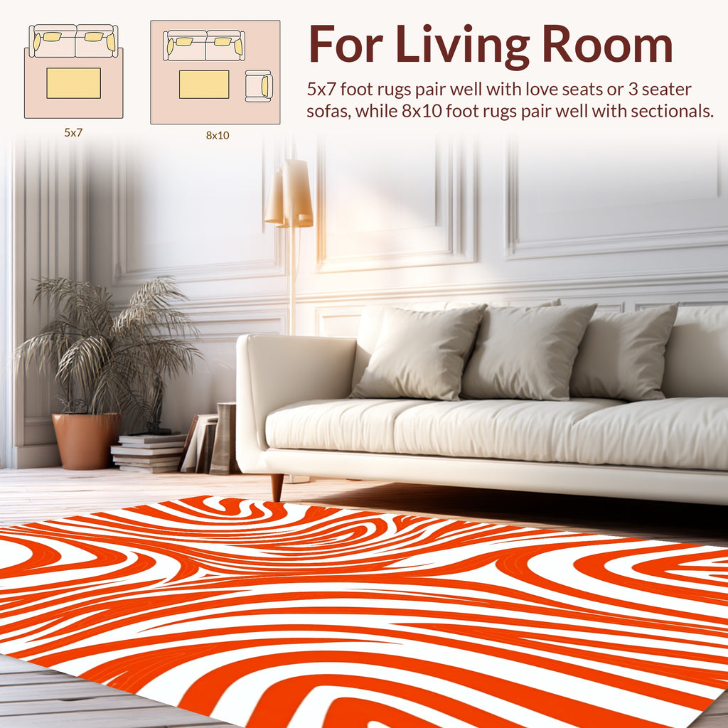 Bold Orange White Swirl pattern Rug