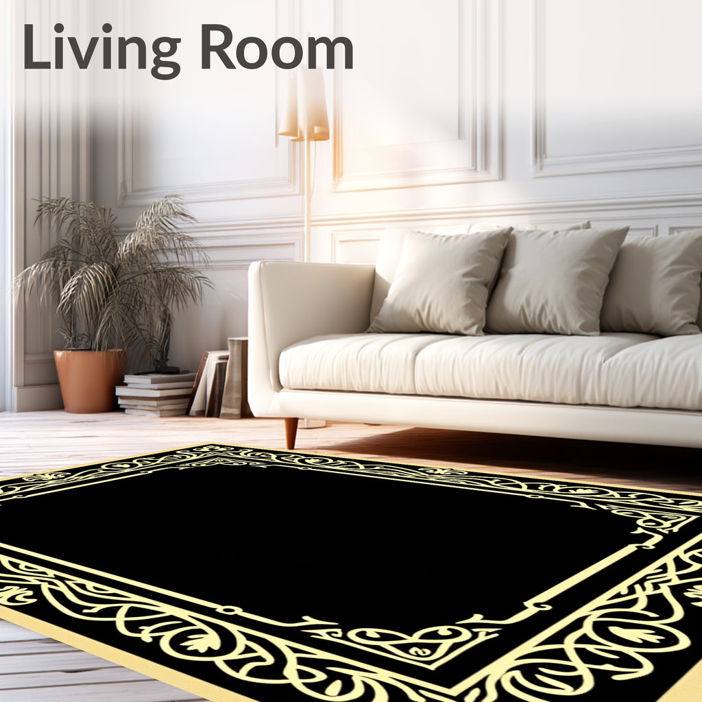 Elegant Gold Black Intertwined Floral Pattern Rug