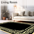 Elegant Gold Black Intertwined Floral Pattern Rug