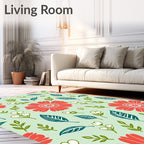 Coral And Teal Floral Botanical Pattern Rug