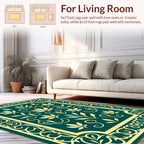 Elegant Teal Gold Floral Border Rug