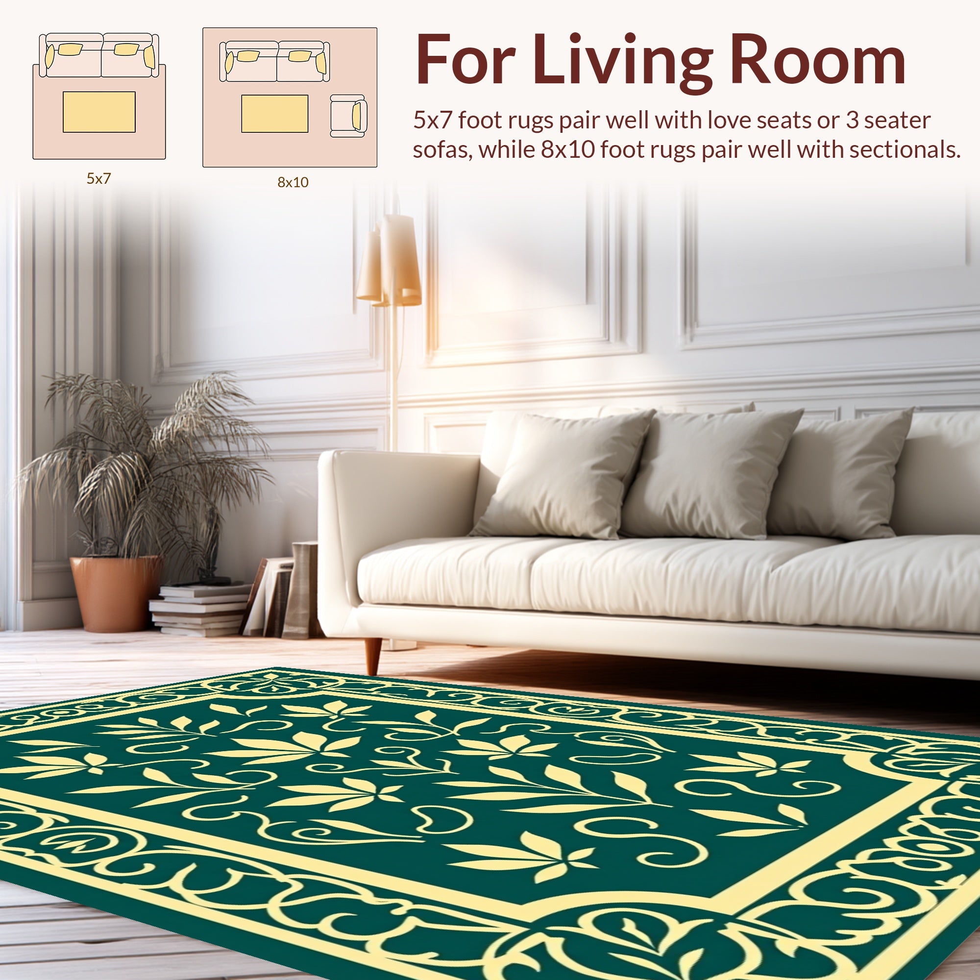 Elegant Teal Gold Floral Border Rug