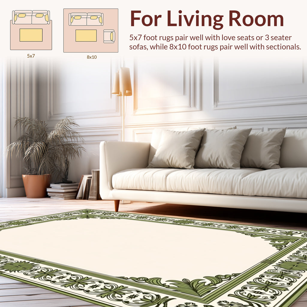Traditional Green Leaf Classic Border Rug