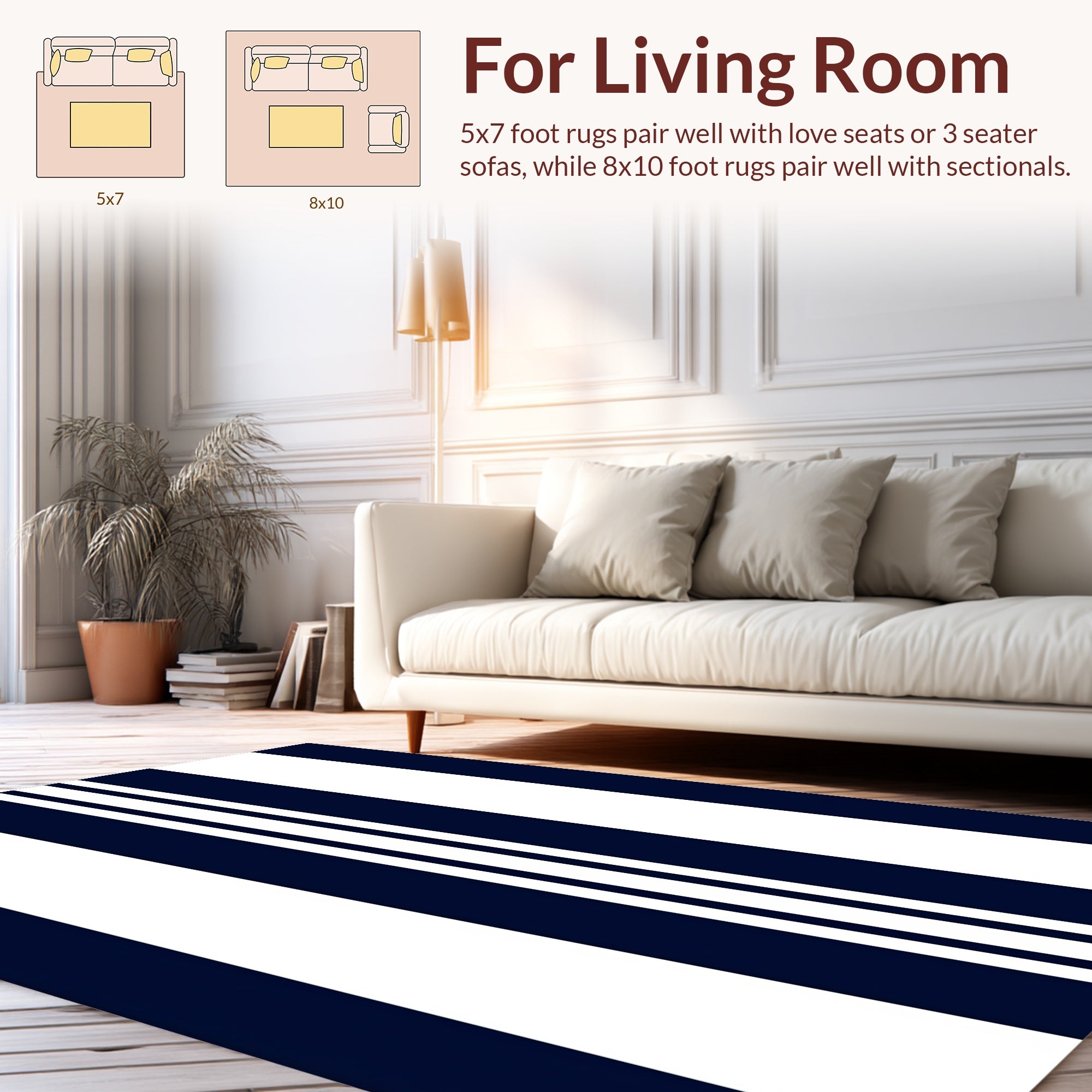 Bold Navy White Stripe Design Rug