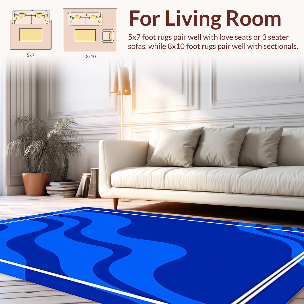 Deep Blue Wavy Border Pattern Rug