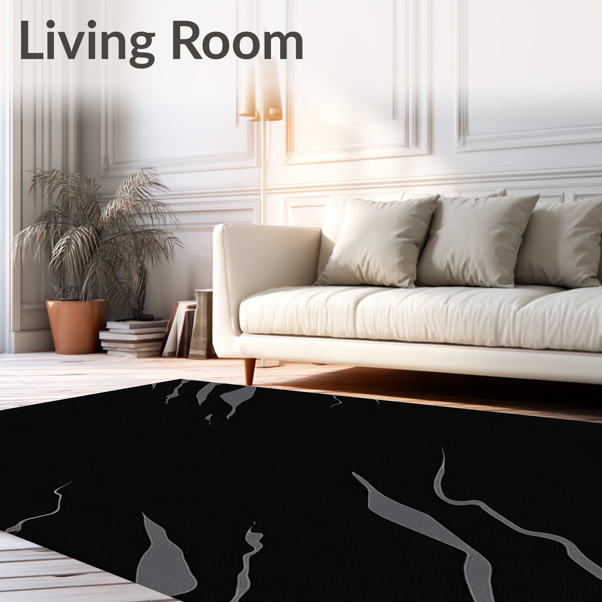 Black Storm Swirl Abstract Rug