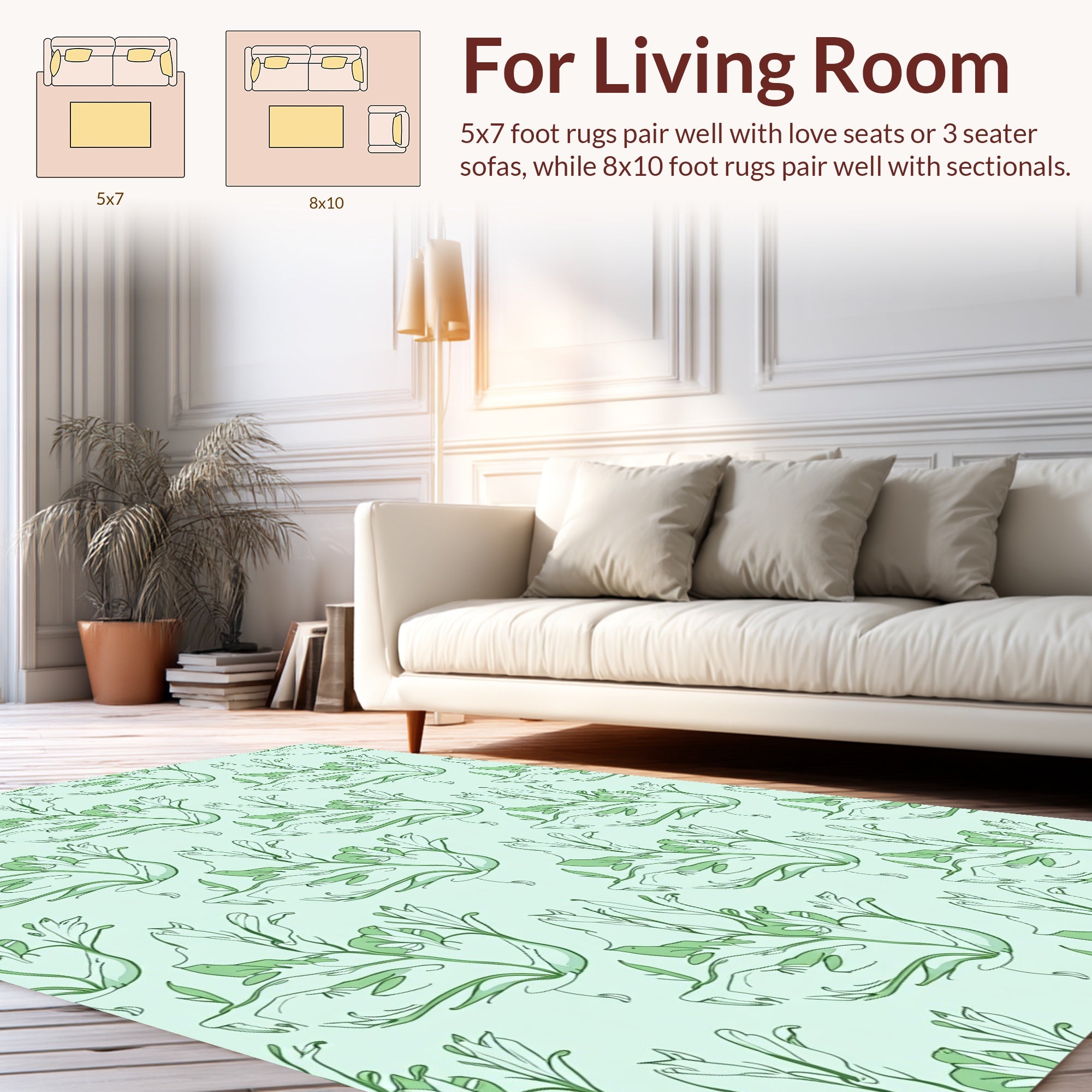 Art Nouveau Green Floral Vines Rug