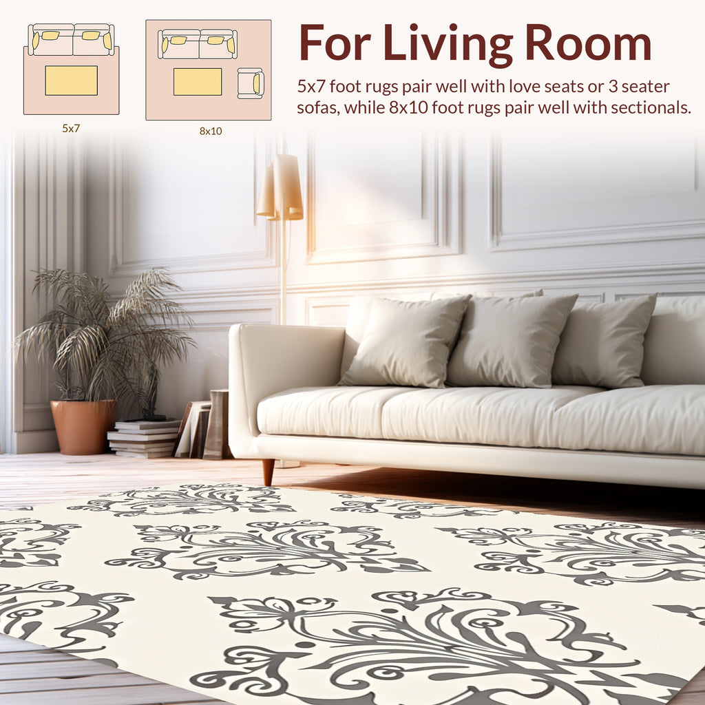 Classic Damask Floral Pattern Rug