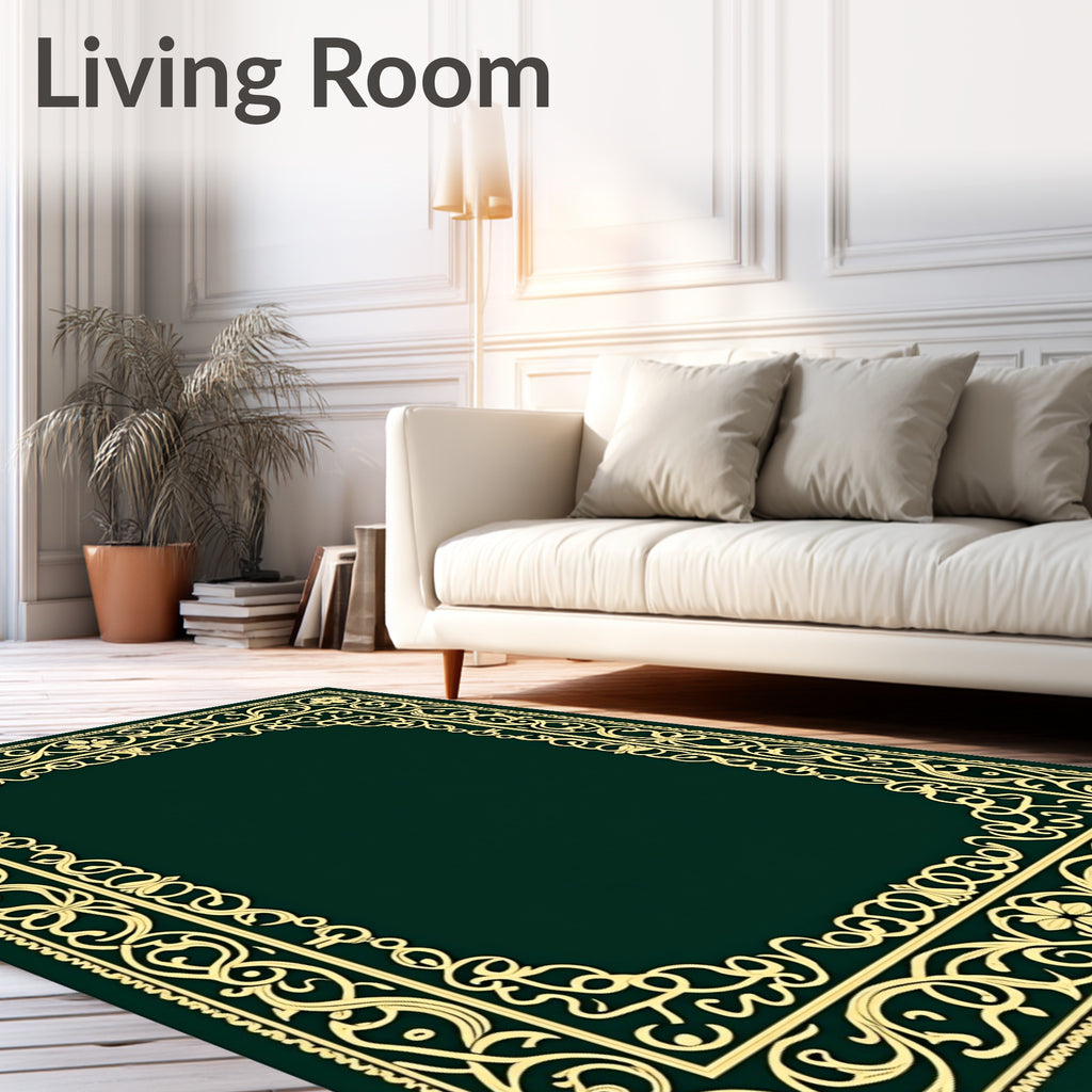 Formal Gold Floral Vine Border Rug