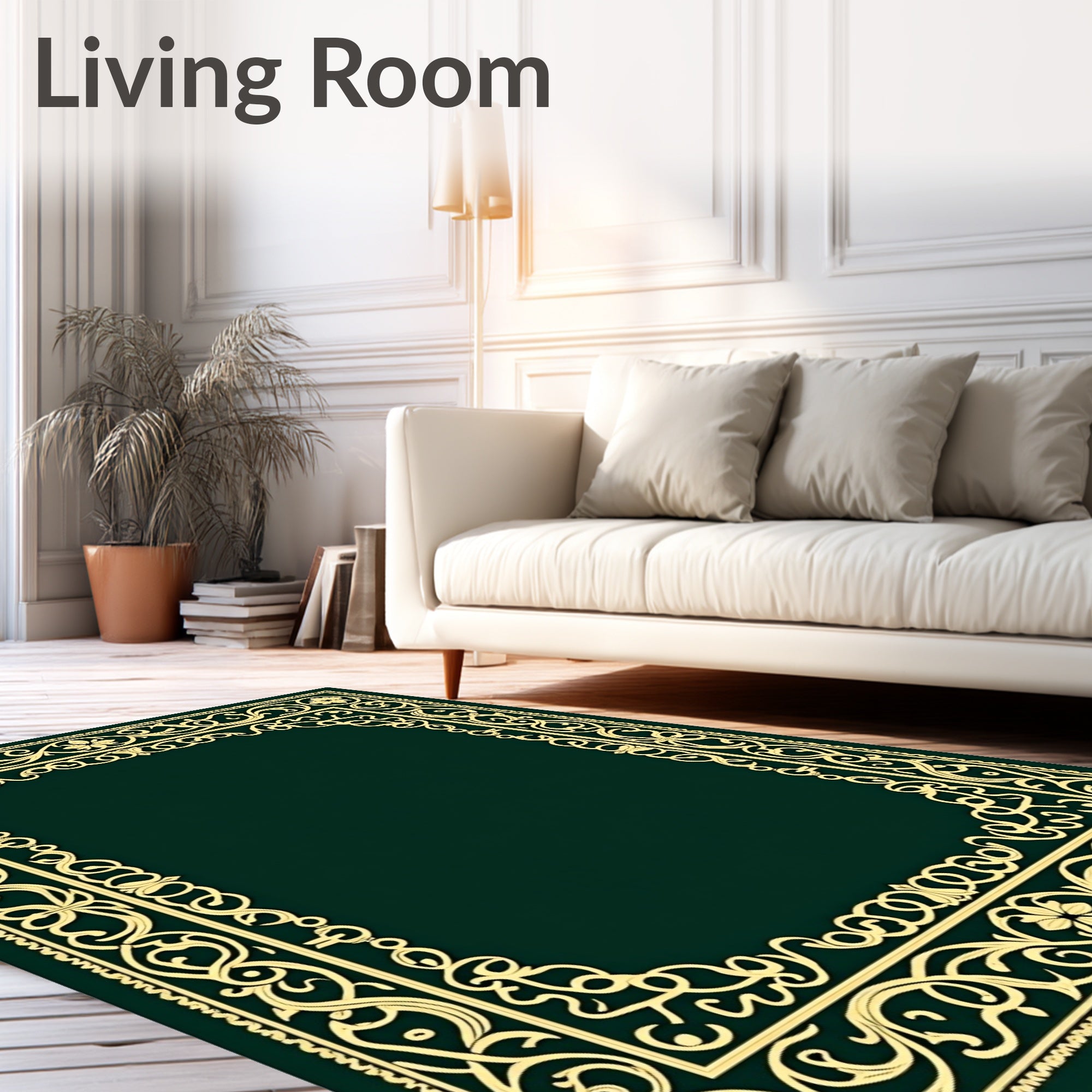 Formal Gold Floral Vine Border Rug